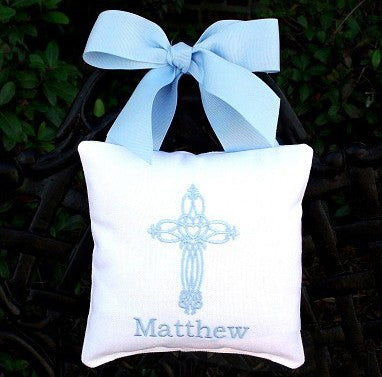 cross monogrammed doorknob pillow - unavailable