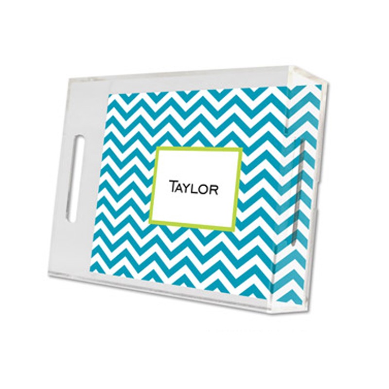 chevron turquoise lucite tray - small