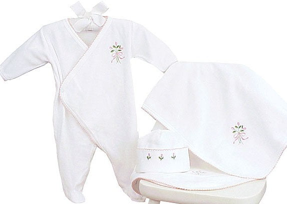 velour layette set with flower motif