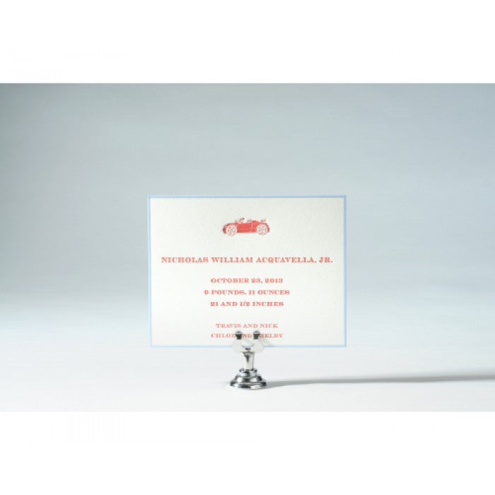 letterpress baby announcement - toy car
