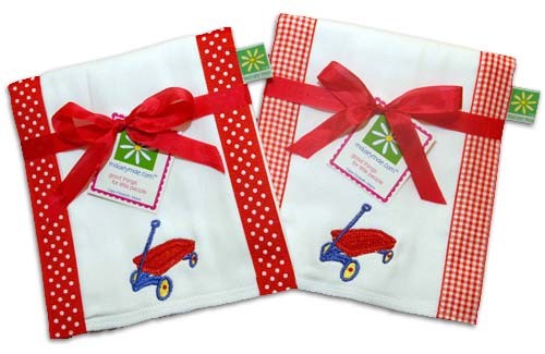 red wagon burp cloth set