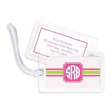 boatman geller seersucker band pink & green bag tags