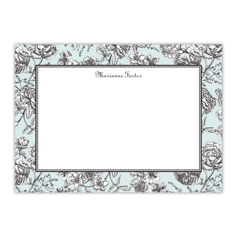 boatman geller floral toile aqua large flat notecard