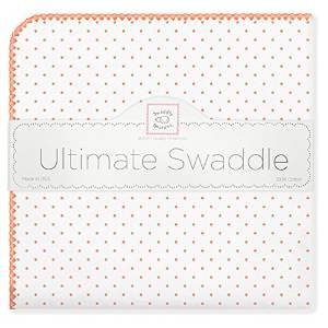 ultimate swaddling blanket by swaddle designs - white with orange dots