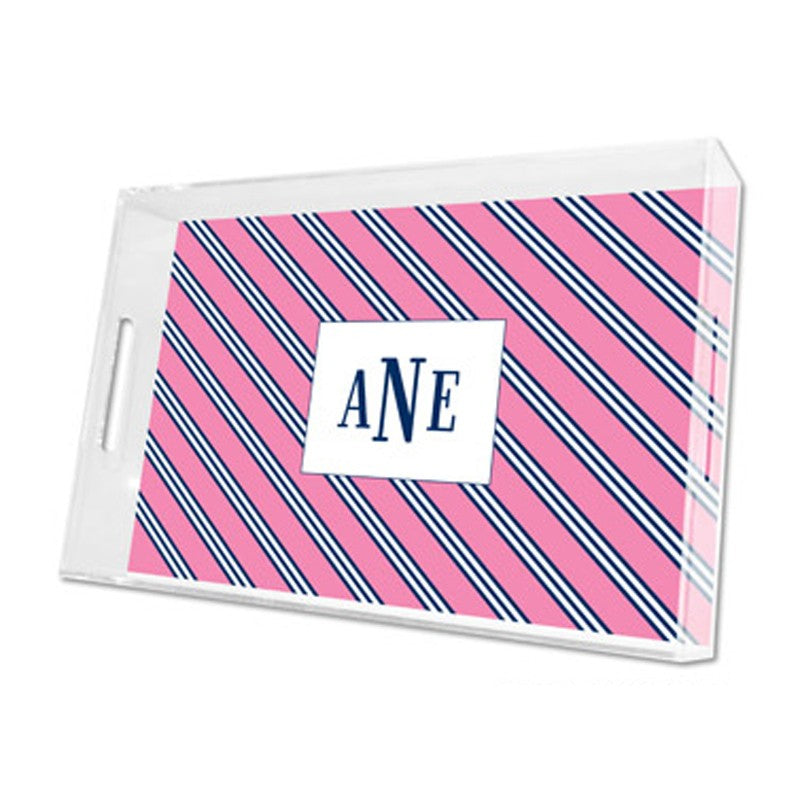 repp tie pink & navy lucite tray - large