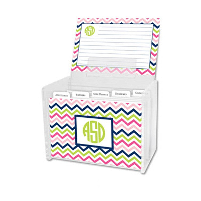 boatman geller chevron pink, navy & lime recipe box