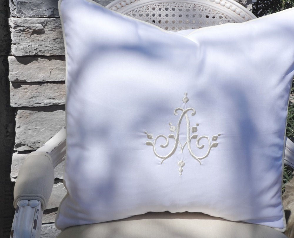 monogrammed white linen pillow sham