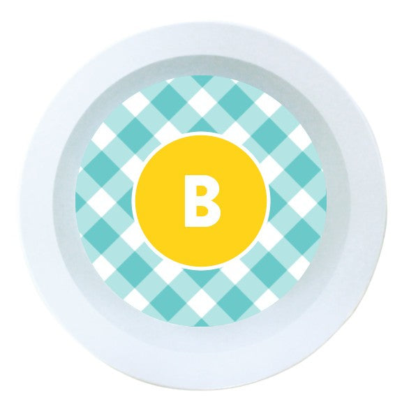 Turquoise Gingham Melamine Round Bowl