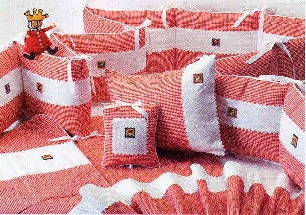 red check embroidered vignettes crib bedding by blauen