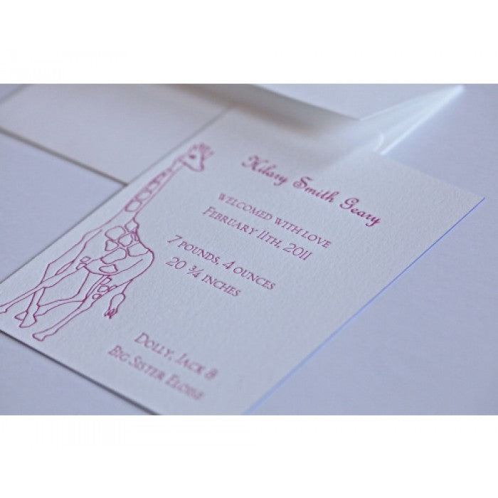 letterpress giraffe baby announcement - hilary baby