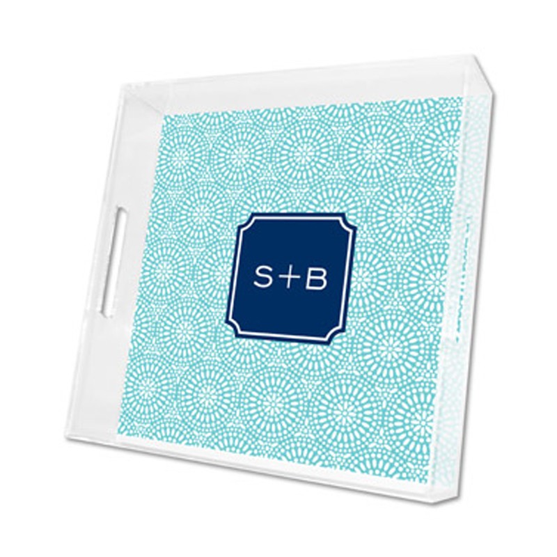bursts teal lucite tray - square