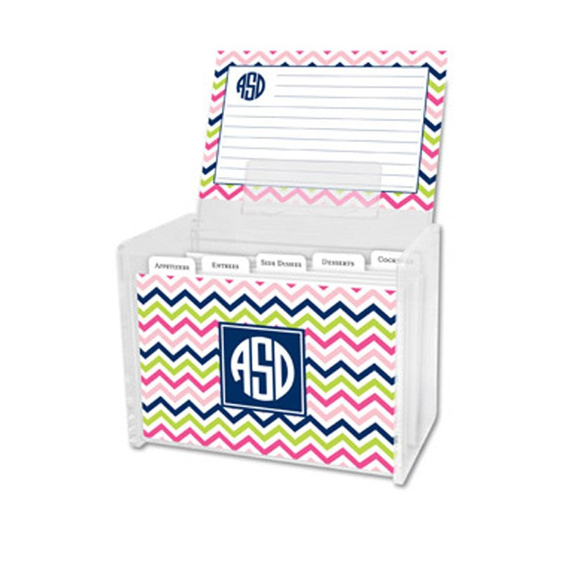 boatman geller chevron pink, navy & lime recipe box