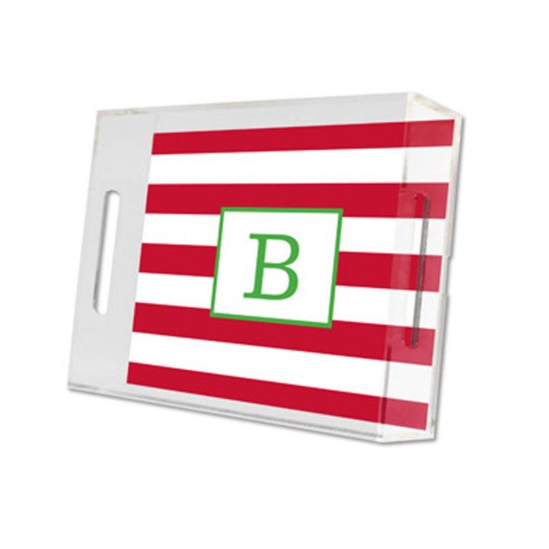 awning stripe red lucite tray - small