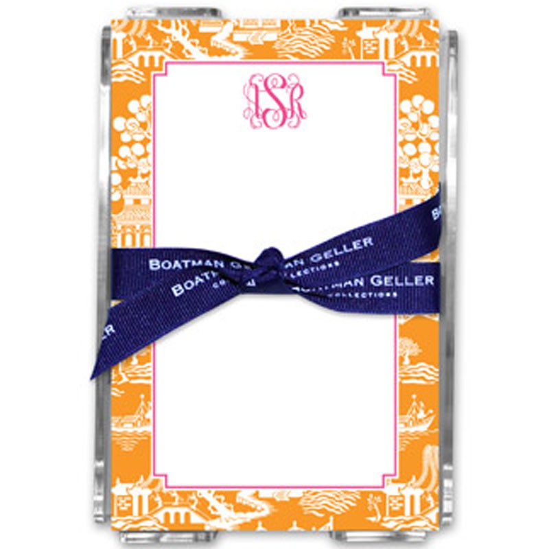 boatman geller chinoiserie tangerine note sheets in acrylic note sheets