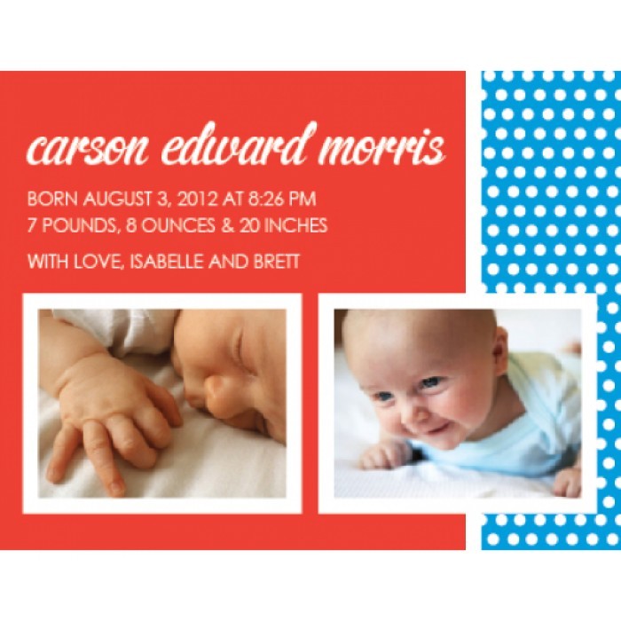 flat print baby announcement - dancing dots blue