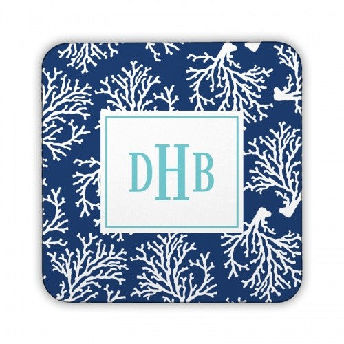 Coral Repeat Navy Square Coaster
