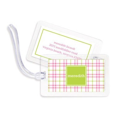 boatman geller miller check pink & green bag tags