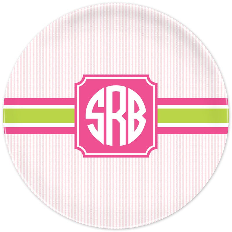 boatman geller seersucker band pink & green plate