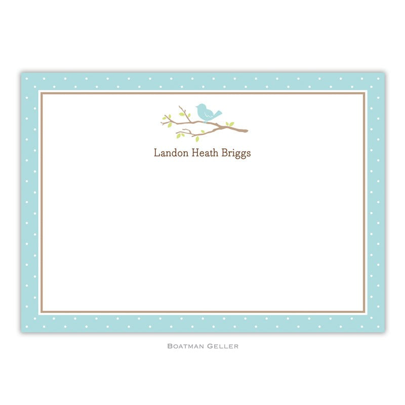 boatman geller bird on branch blue large flat notecard