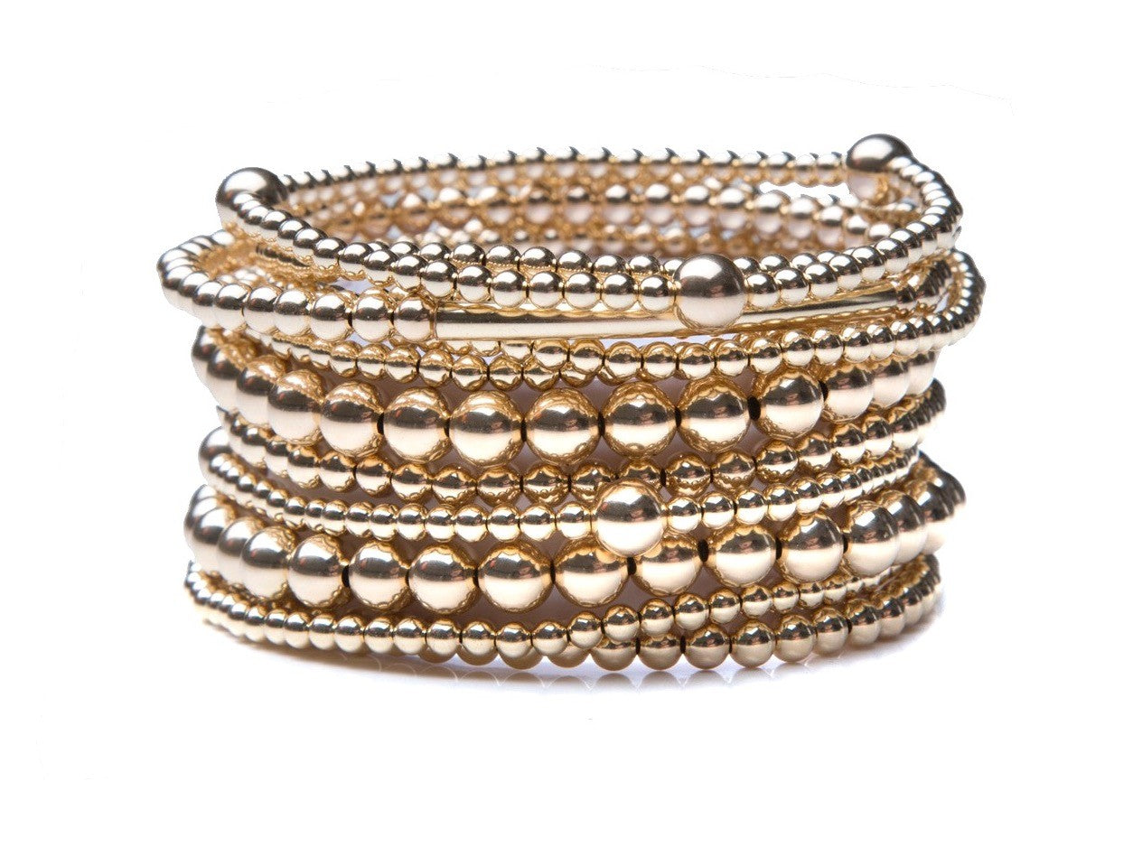 14k gold carolina beaded bracelet stack