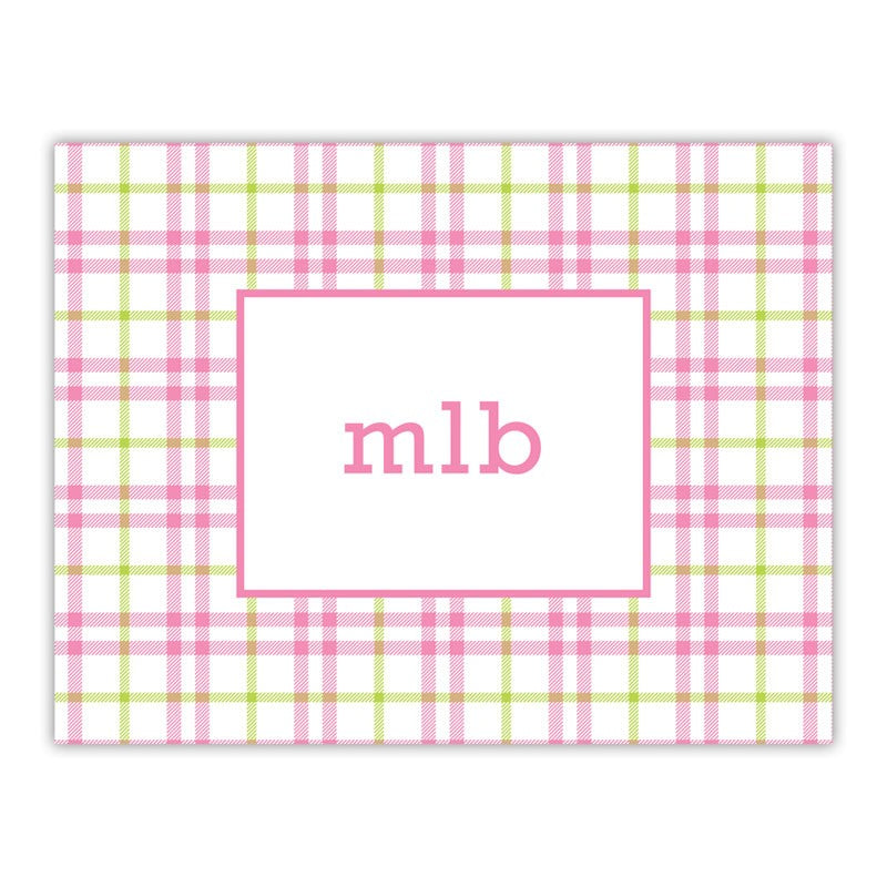 boatman geller miller check pink & green foldover note
