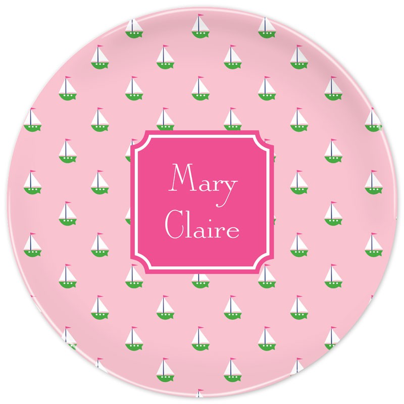 boatman geller little sailboat pink plate