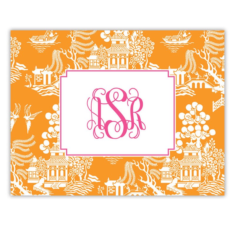 boatman geller chinoiserie tangerine foldover note cards