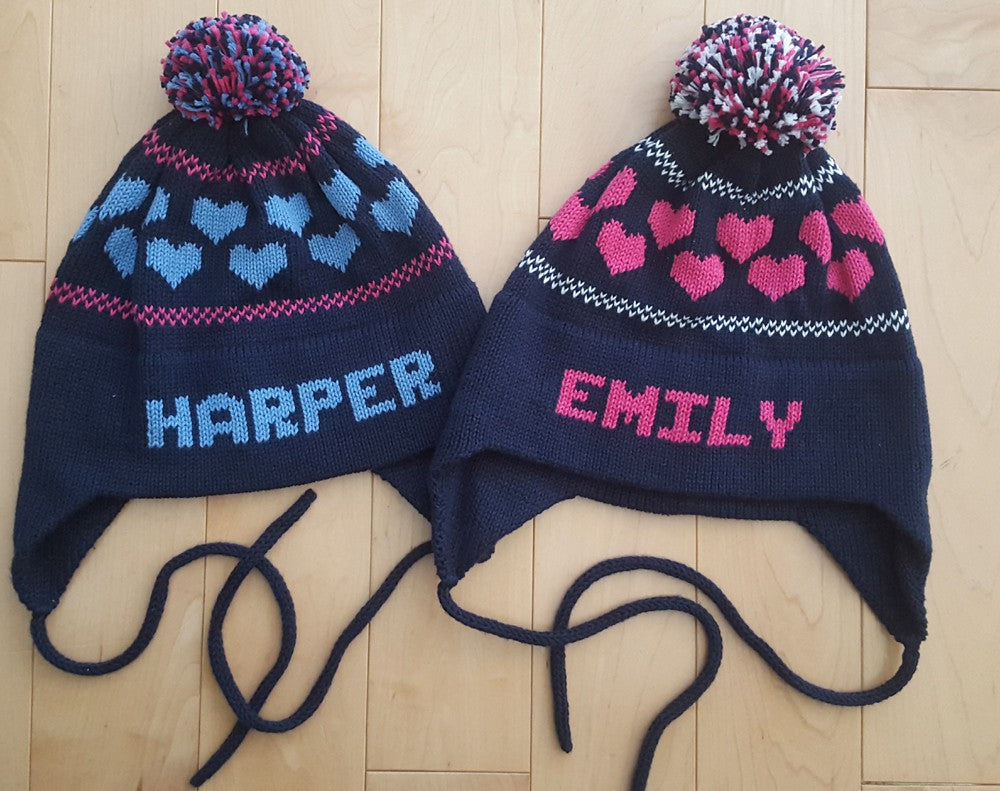 personalized hearts ear flap hat