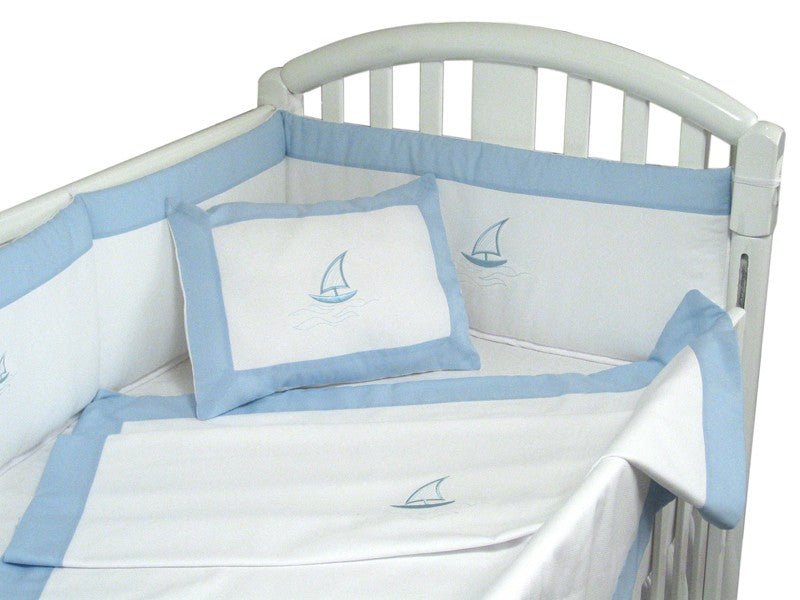 embroidered sailing seas crib linens