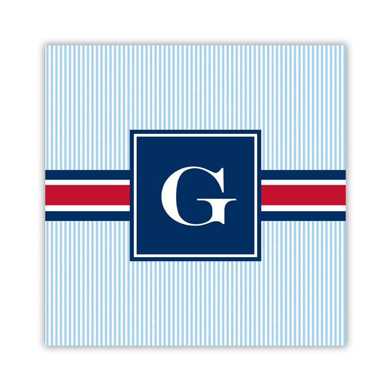 seersucker band red & navy square paper coaster set of 50