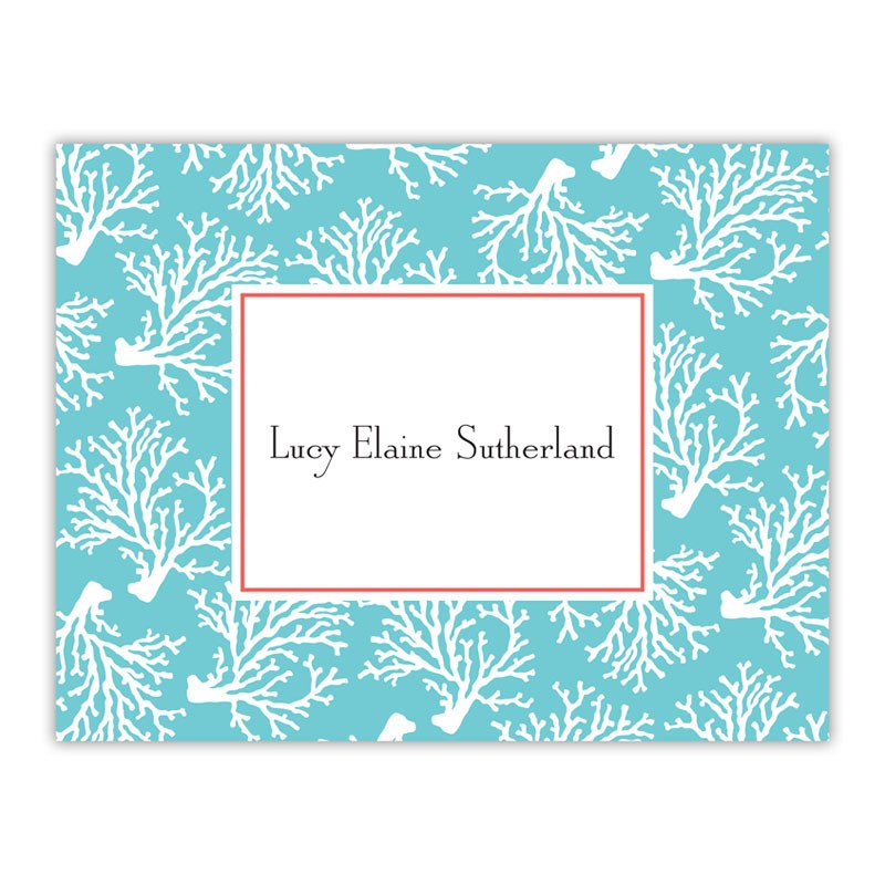 boatman geller coral repeat teal foldover note cards