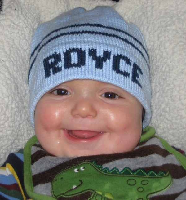 hand knit name beanie hat