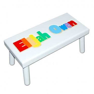personalized name puzzle stool - white with primary colors