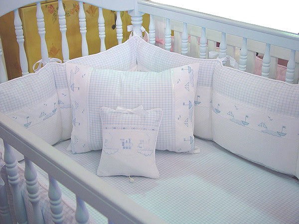 gingham sailboats embroidered crib bedding by blauen