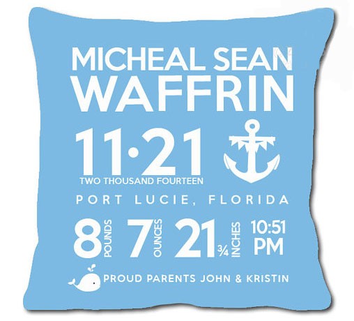 birth announcement new baby anchor pillow (blue)
