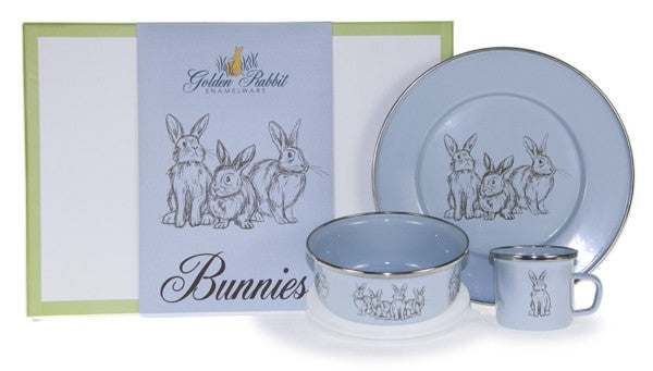 blue bunny dish keepsake set and box (plate, mug, & bowl)