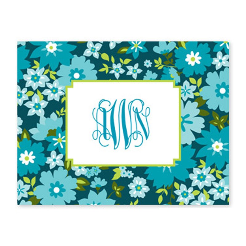 boatman geller caroline floral turquoise foldover note cards