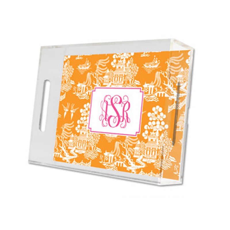 chinoiserie tangerine lucite tray - small
