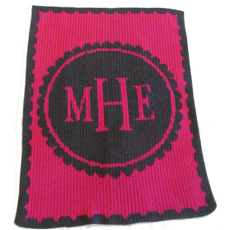personalized scalloped monogram blanket