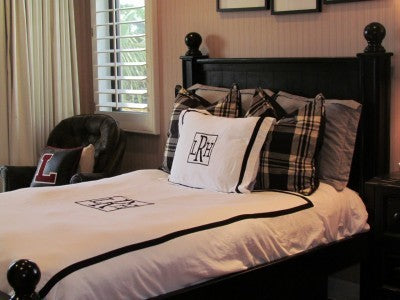 monogrammed bordered duvet cover (many colors available)