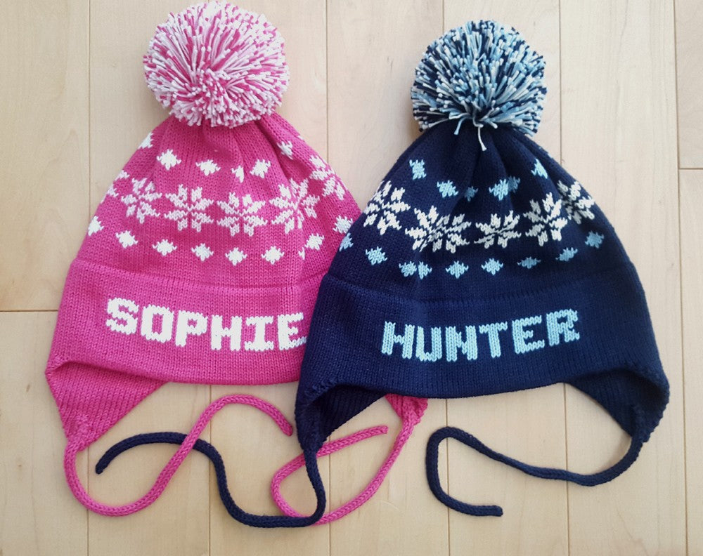 personalized knit snowflake ear flap hat