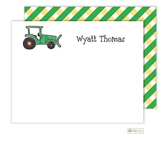 personalized - green tractor flat notes