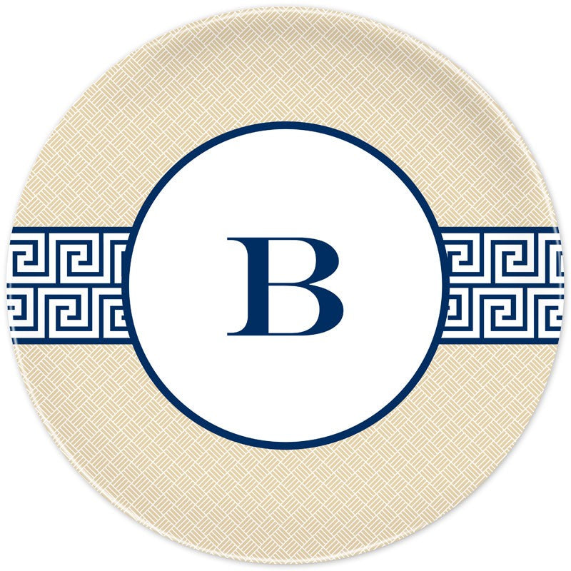 boatman geller greek key band navy plate