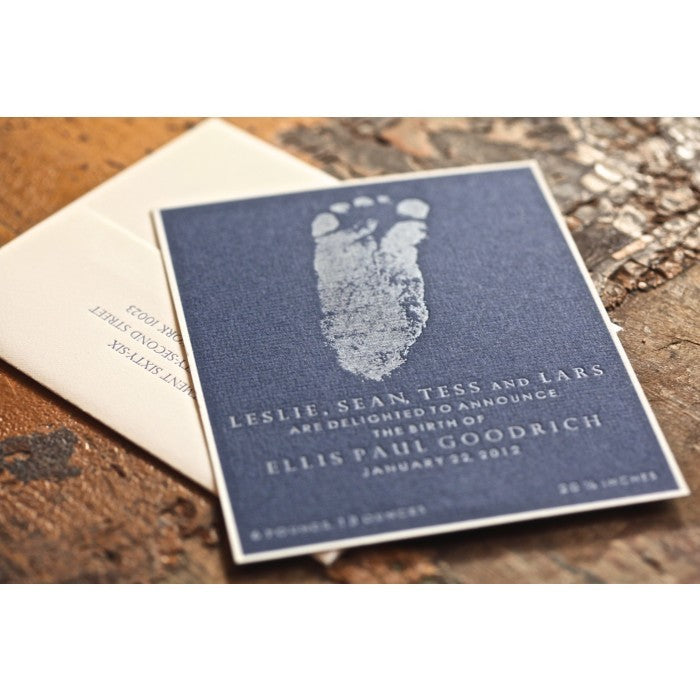letterpress baby announcement - footprint