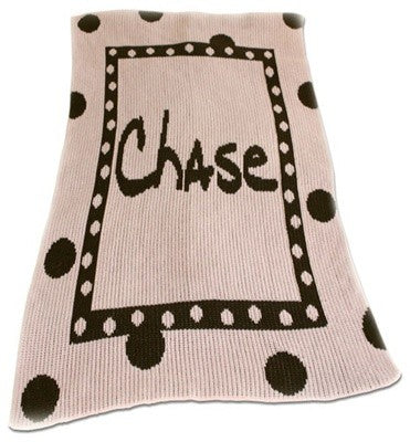 large polka dot and name blanket