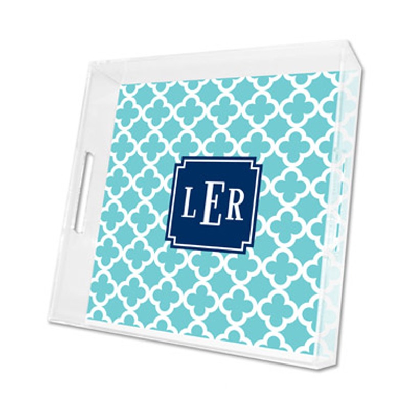 bristol tile teal lucite tray - square