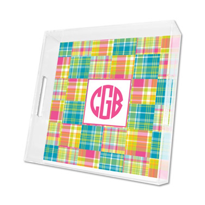 madras patch bright lucite tray - square