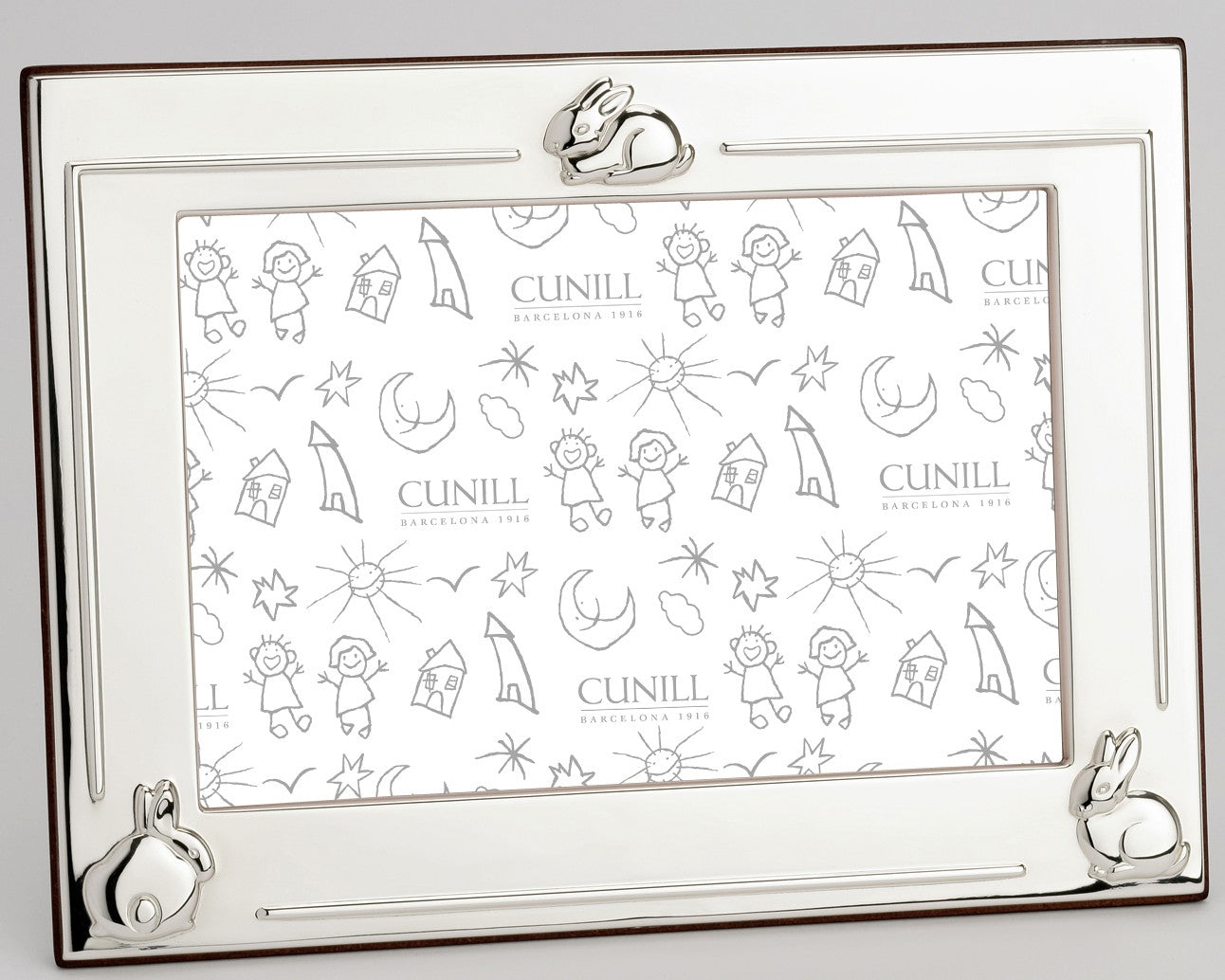 Cunill Sterling Silver Three Bunnies Personalized 4x6 Baby Frame