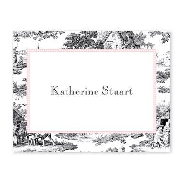 boatman geller toile black with pink check calling card