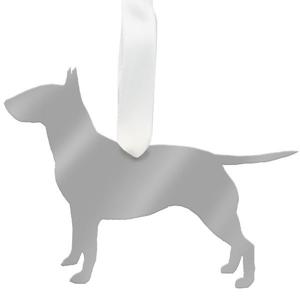 moon and lola bull terrier christmas ornament - silver